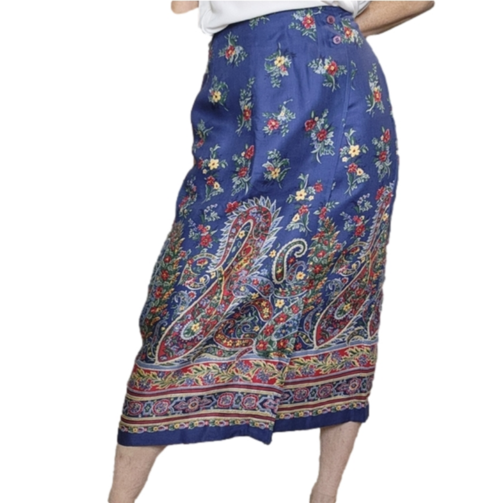 Size 10P Skirt Faux Wrap Midi skirt Paisley floral blue color TALBOTS
